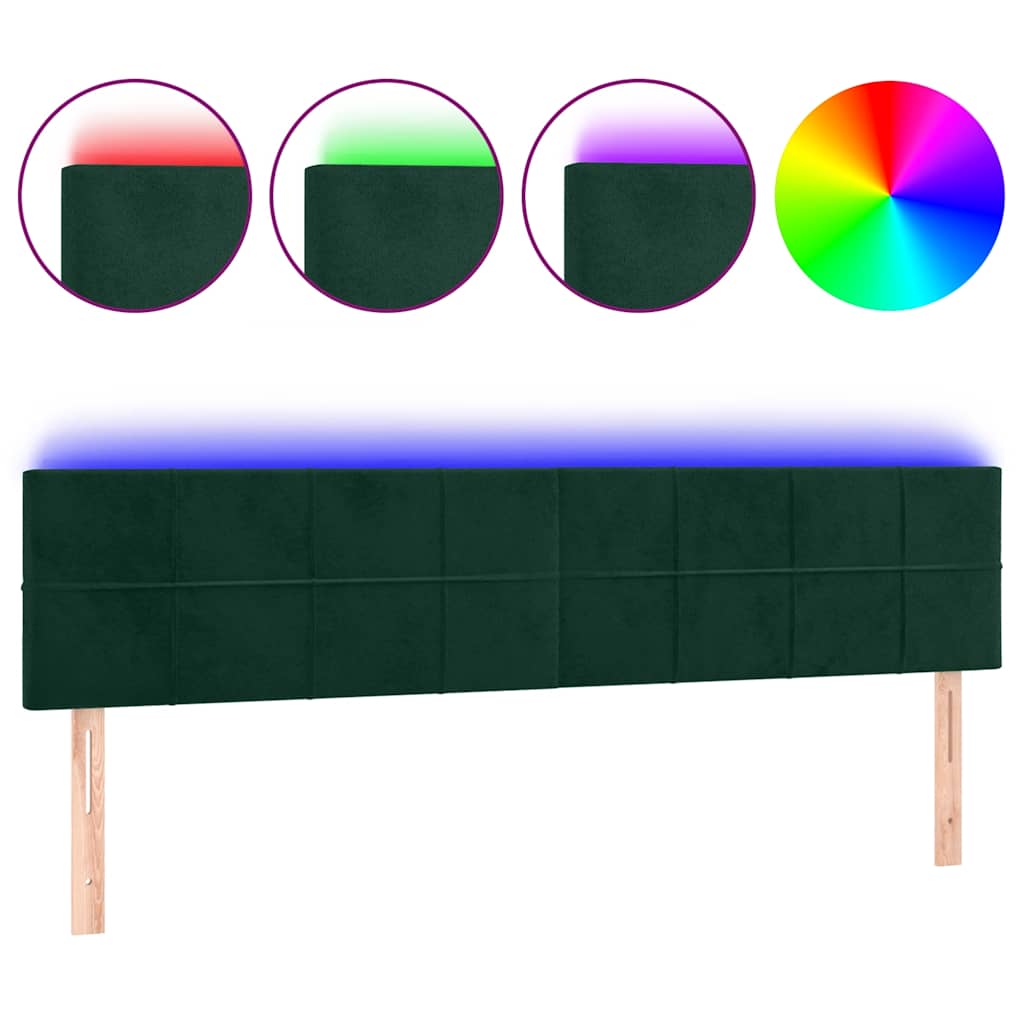 sengegavl med LED-lys 200x5x78/88 cm fløjl mørkegrøn