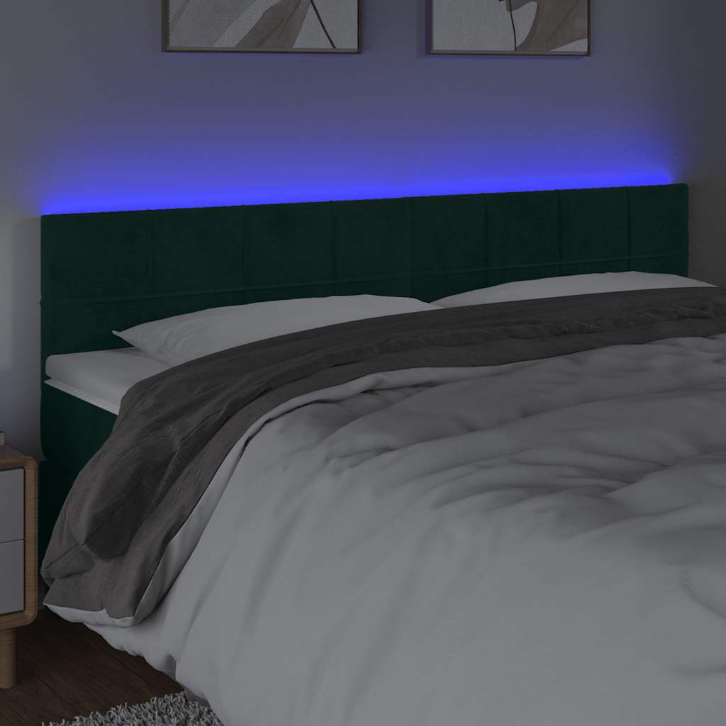sengegavl med LED-lys 200x5x78/88 cm fløjl mørkegrøn