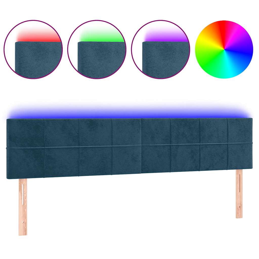 sengegavl med LED-lys 200x5x78/88 cm fløjl mørkeblå