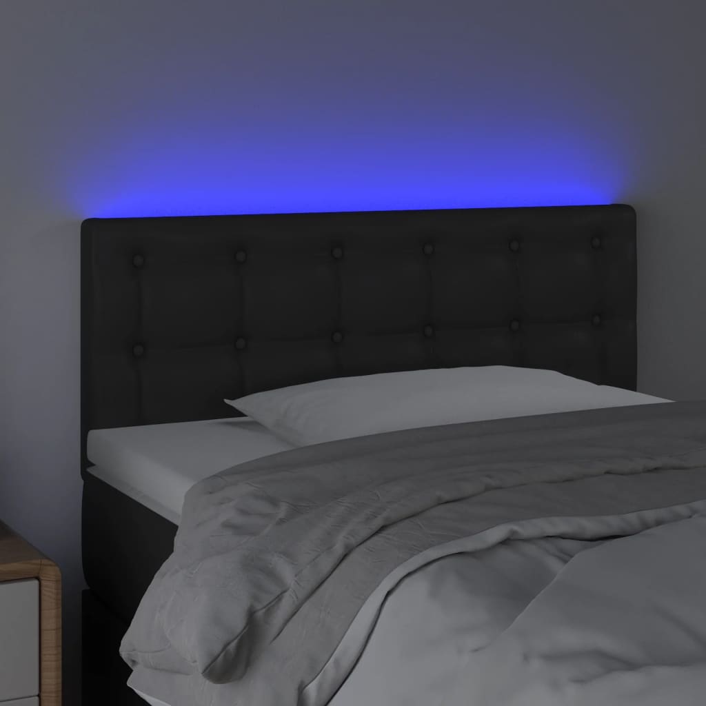 sengegavl med LED-lys 100x5x78/88 cm kunstlæder sort