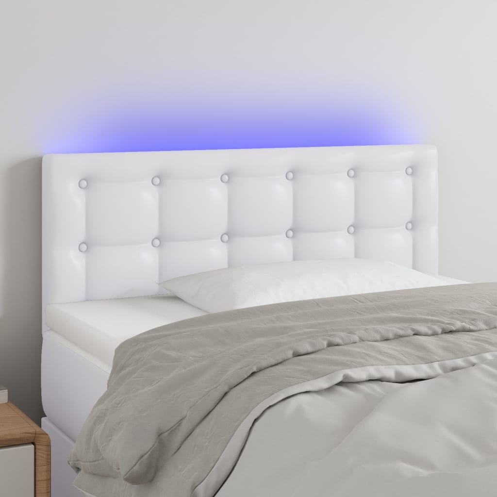 sengegavl med LED-lys 100x5x78/88 cm kunstlæder hvid