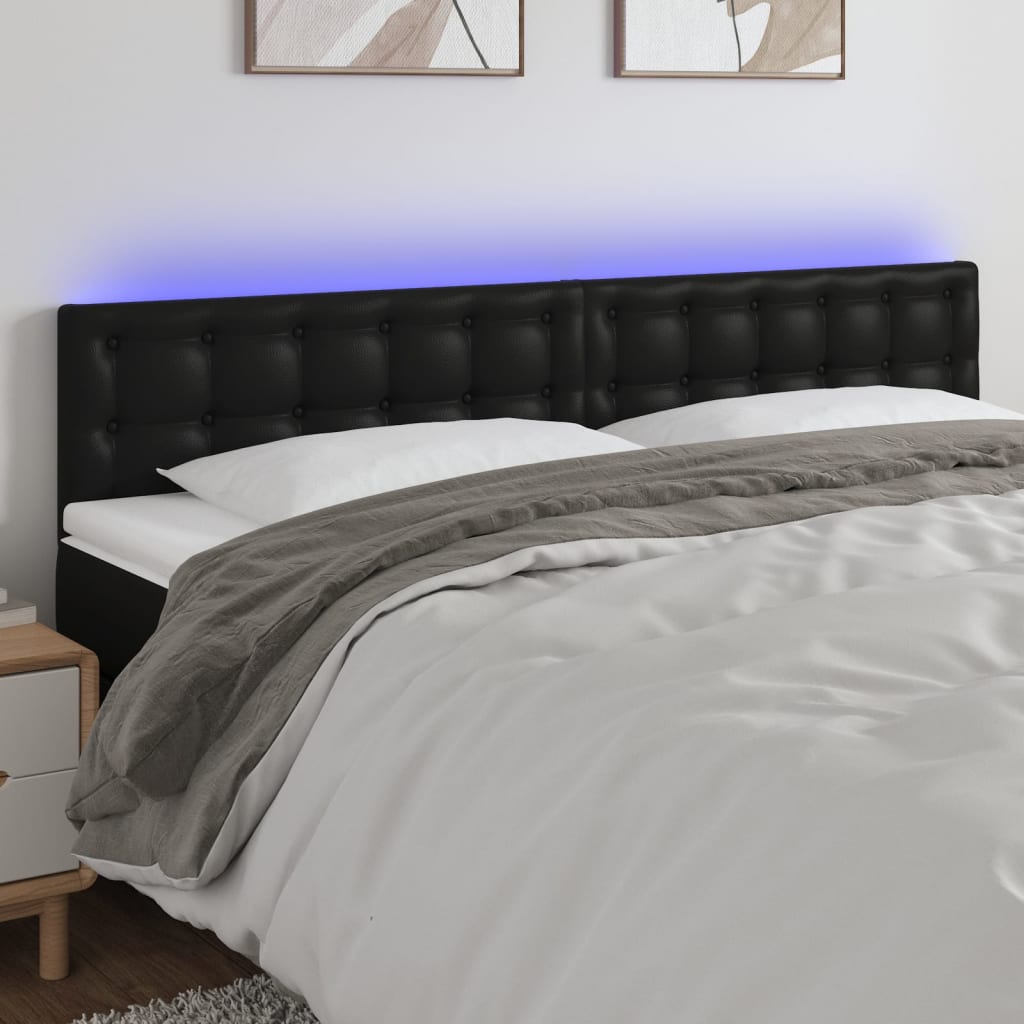 sengegavl med LED-lys 180x5x78/88 cm kunstlæder sort
