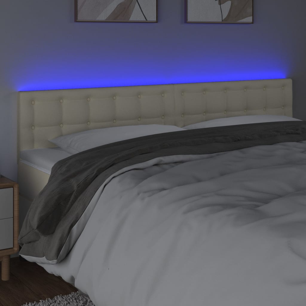 sengegavl med LED-lys 200x5x78/88 cm kunstlæder cremefarvet