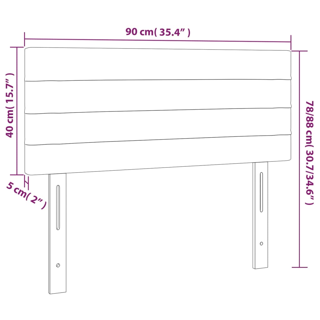 sengegavl med LED-lys 90x5x78/88 cm stof cremefarvet