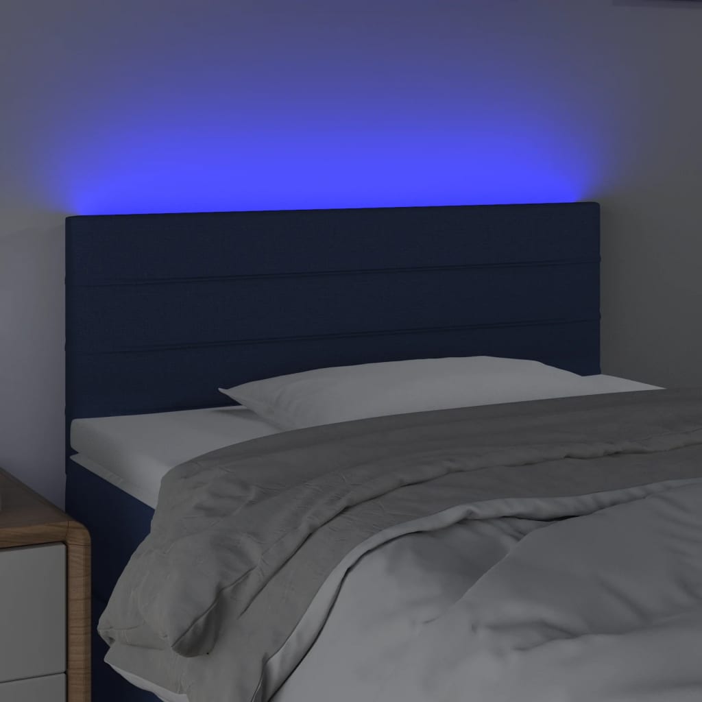 sengegavl med LED-lys 100x5x78/88 cm stof blå