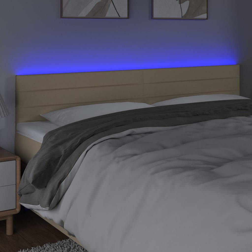 sengegavl med LED-lys 200x5x78/88 cm stof cremefarvet