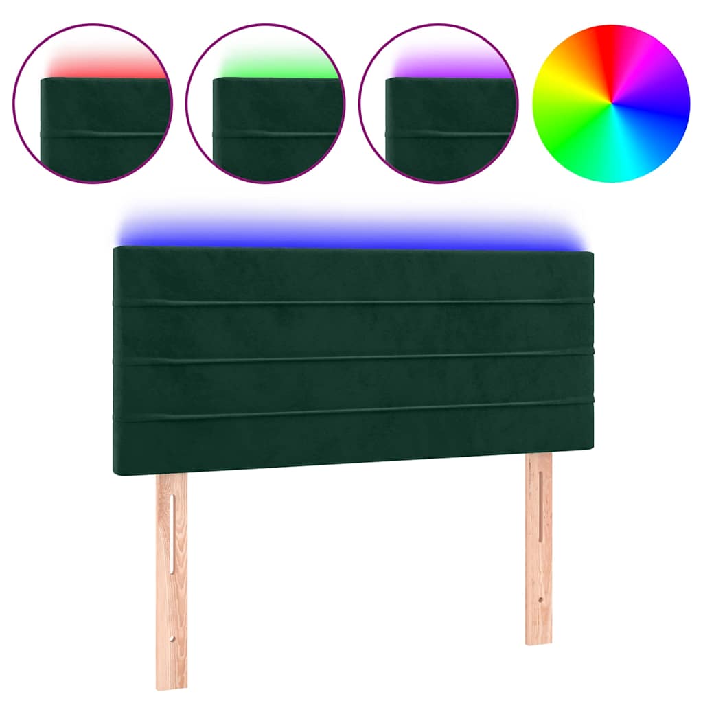 sengegavl med LED-lys 80x5x78/88 cm velour mørkegrøn