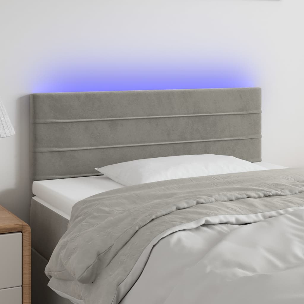 sengegavl med LED-lys 90x5x78/88 cm fløjl lysegrå