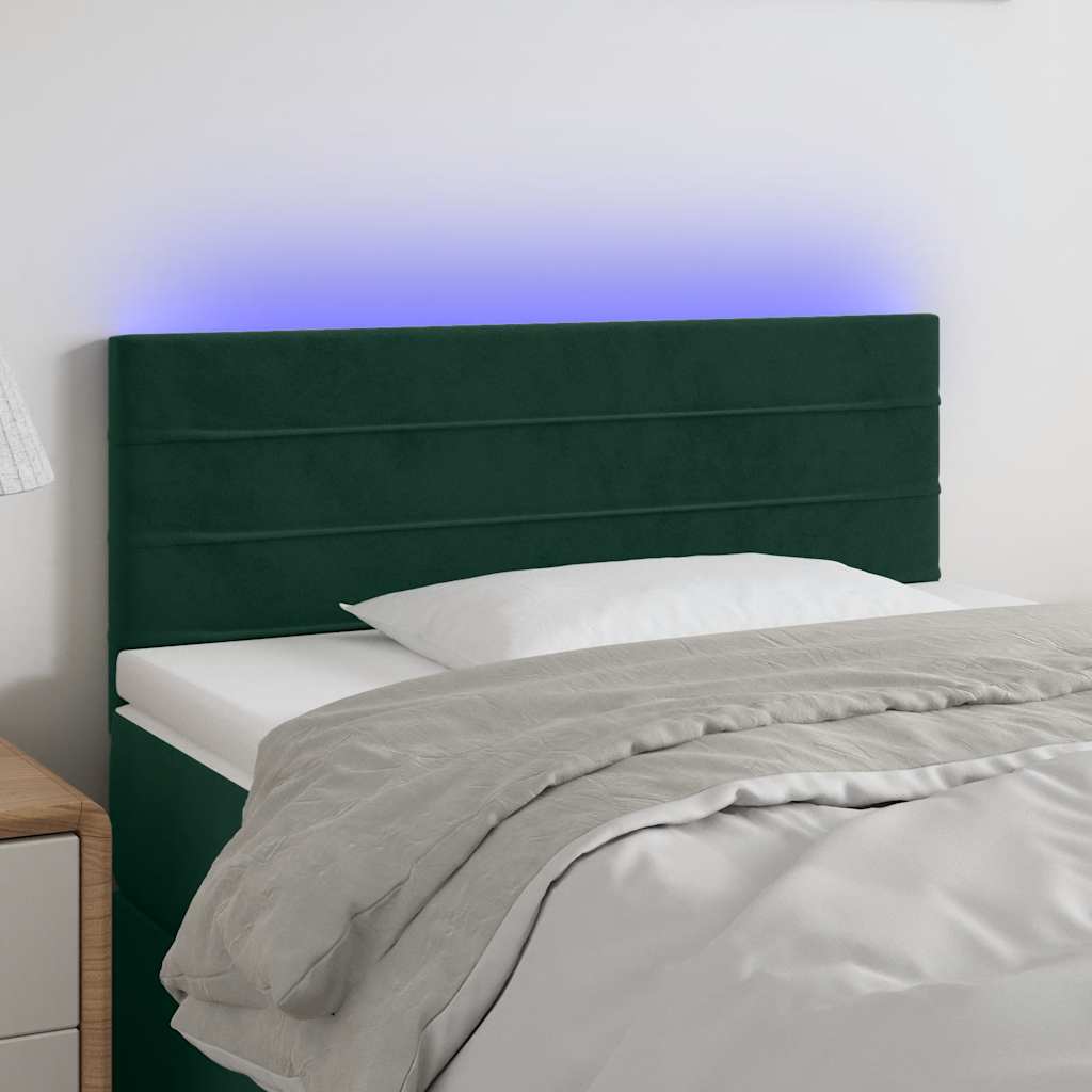 sengegavl med LED-lys 90x5x78/88 cm fløjl mørkegrøn