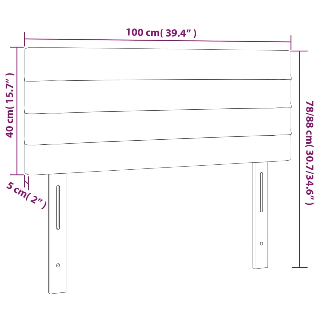 sengegavl med LED-lys 100x5x78/88 cm fløjl lysegrå
