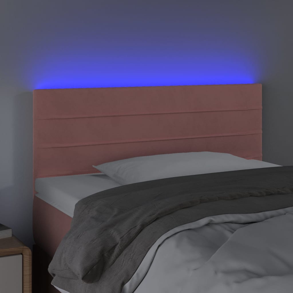 sengegavl med LED-lys 100x5x78/88 cm fløjl lyserød