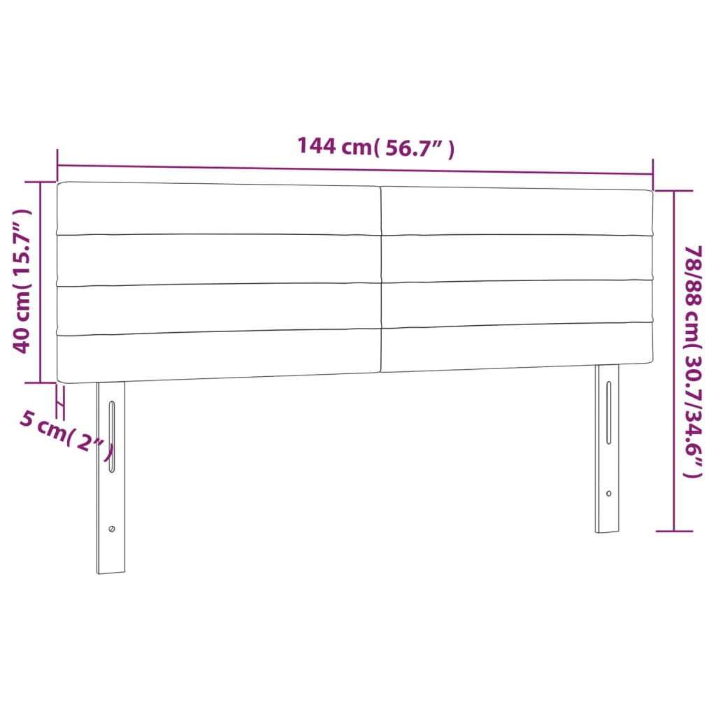 sengegavl med LED-lys 144x5x78/88 cm fløjl lyserød