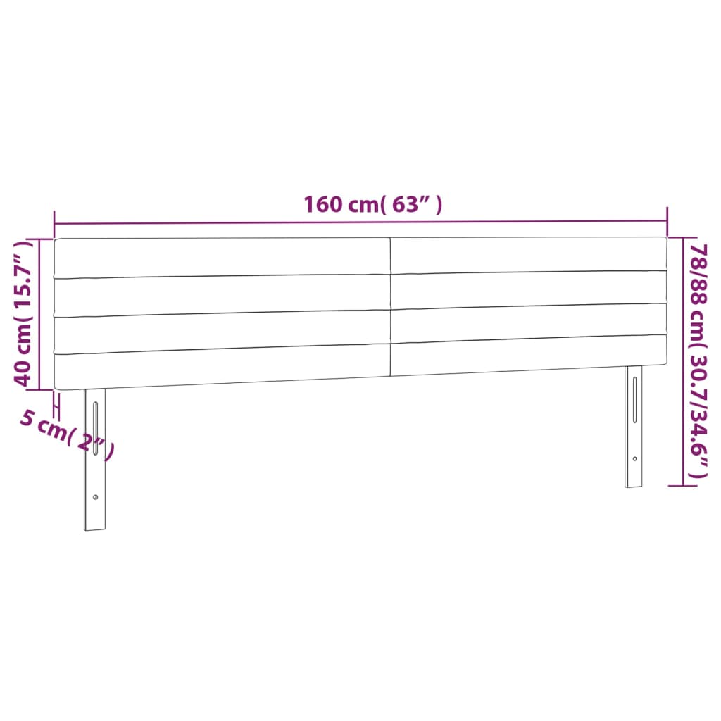 sengegavl med LED-lys 160x5x78/88 cm fløjl lysegrå