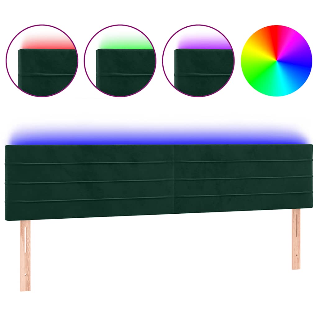 sengegavl med LED-lys 160x5x78/88 cm fløjl mørkegrøn