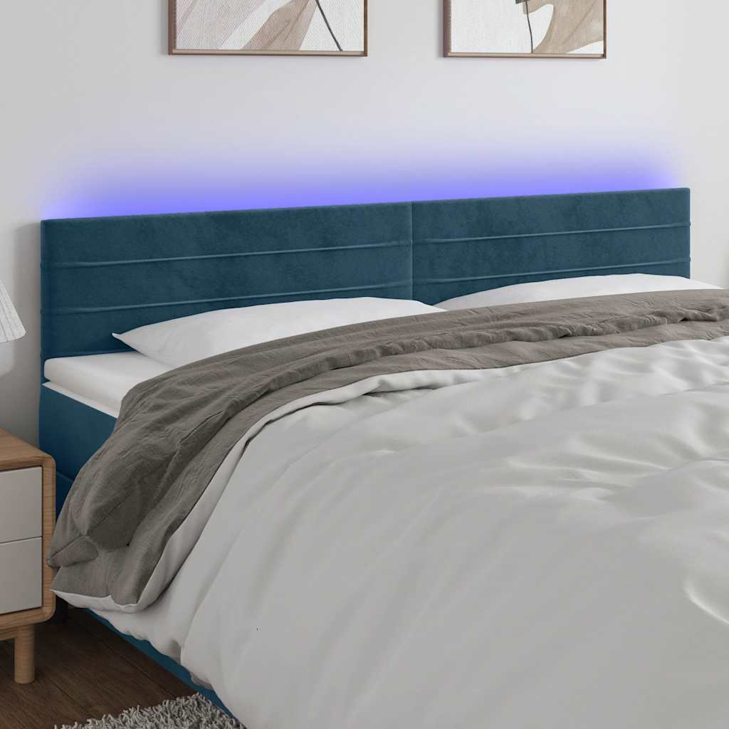 sengegavl med LED-lys 160x5x78/88 cm fløjl mørkeblå