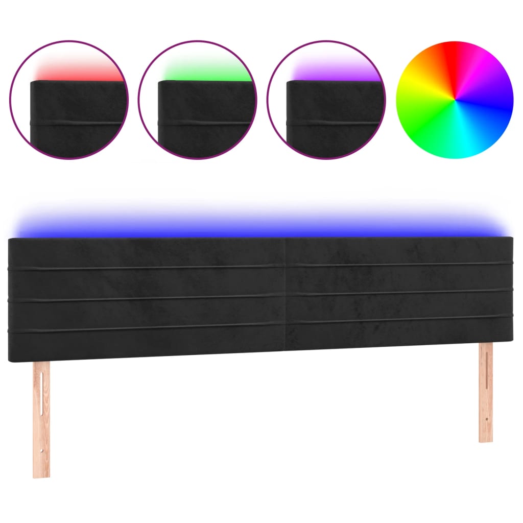 sengegavl med LED-lys 200x5x78/88 cm velour sort