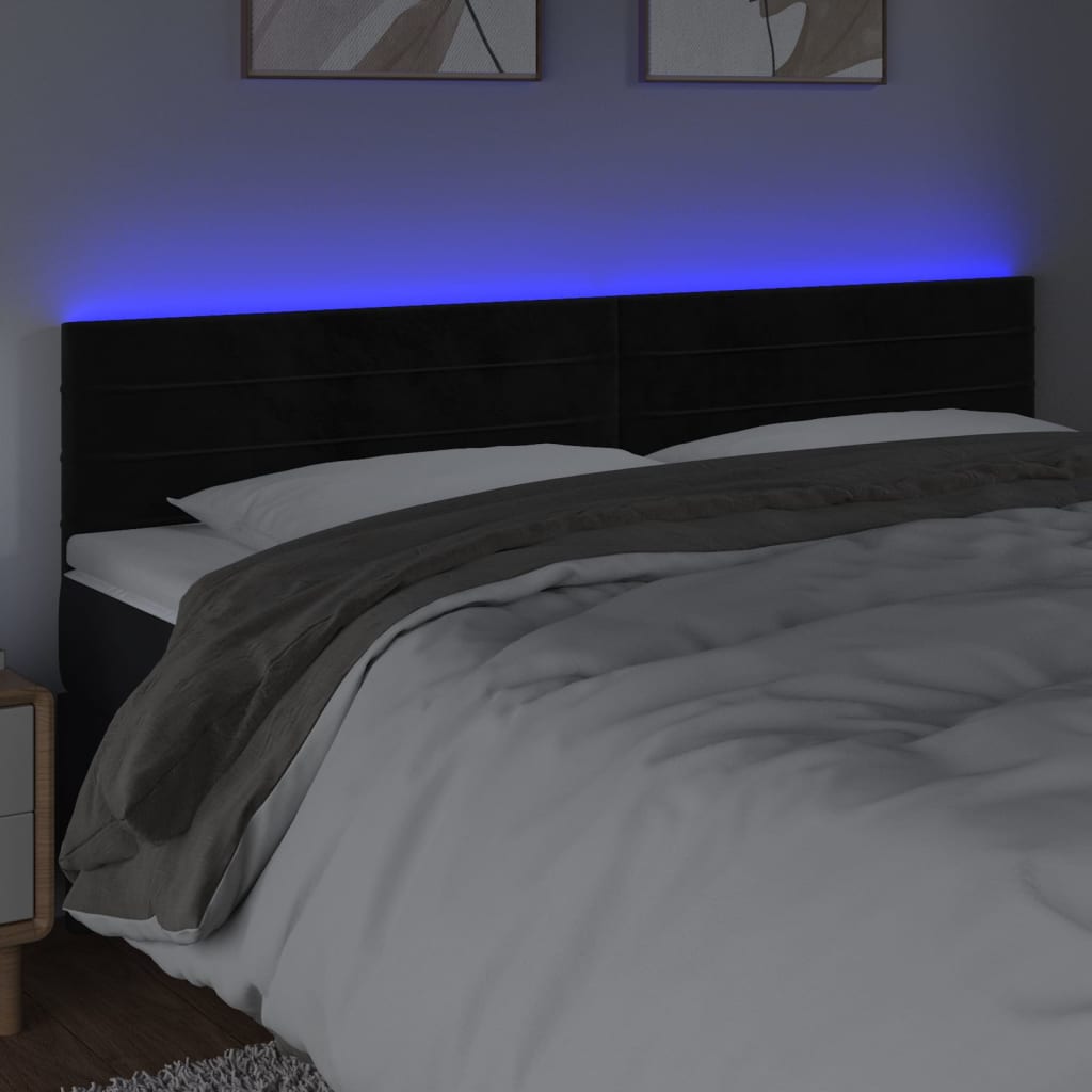 sengegavl med LED-lys 200x5x78/88 cm velour sort