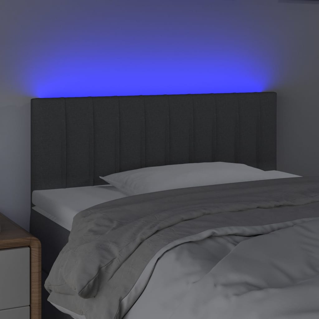 sengegavl med LED-lys 90x5x78/88 cm stof mørkegrå
