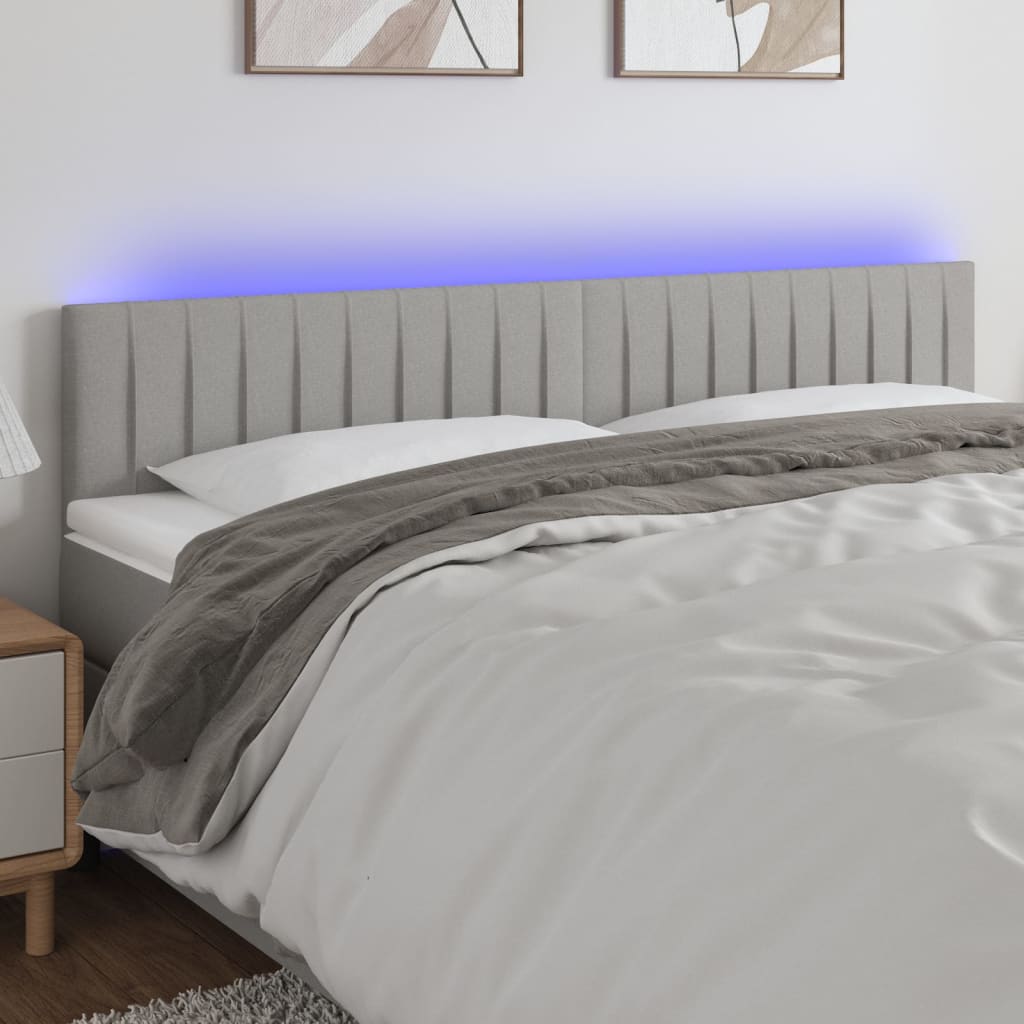 sengegavl med LED-lys 160x5x78/88 cm stof lysegrå