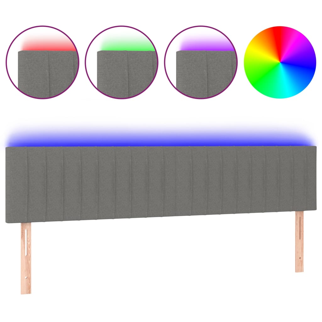 sengegavl med LED-lys 160x5x78/88 cm stof mørkegrå