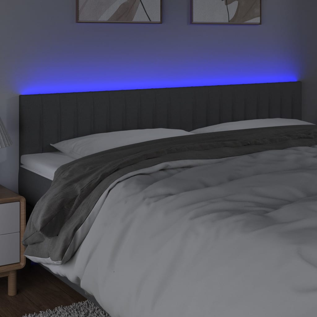 sengegavl med LED-lys 160x5x78/88 cm stof mørkegrå