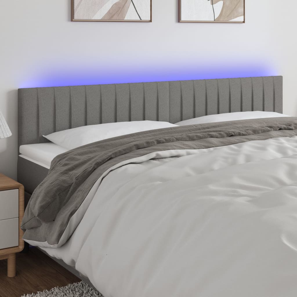 sengegavl med LED-lys 160x5x78/88 cm stof mørkegrå