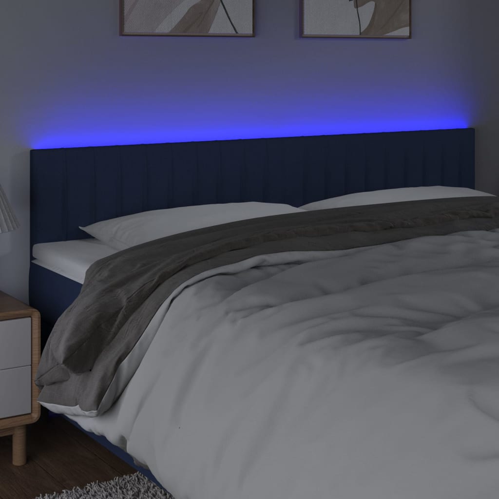 sengegavl med LED-lys 160x5x78/88 cm stof blå