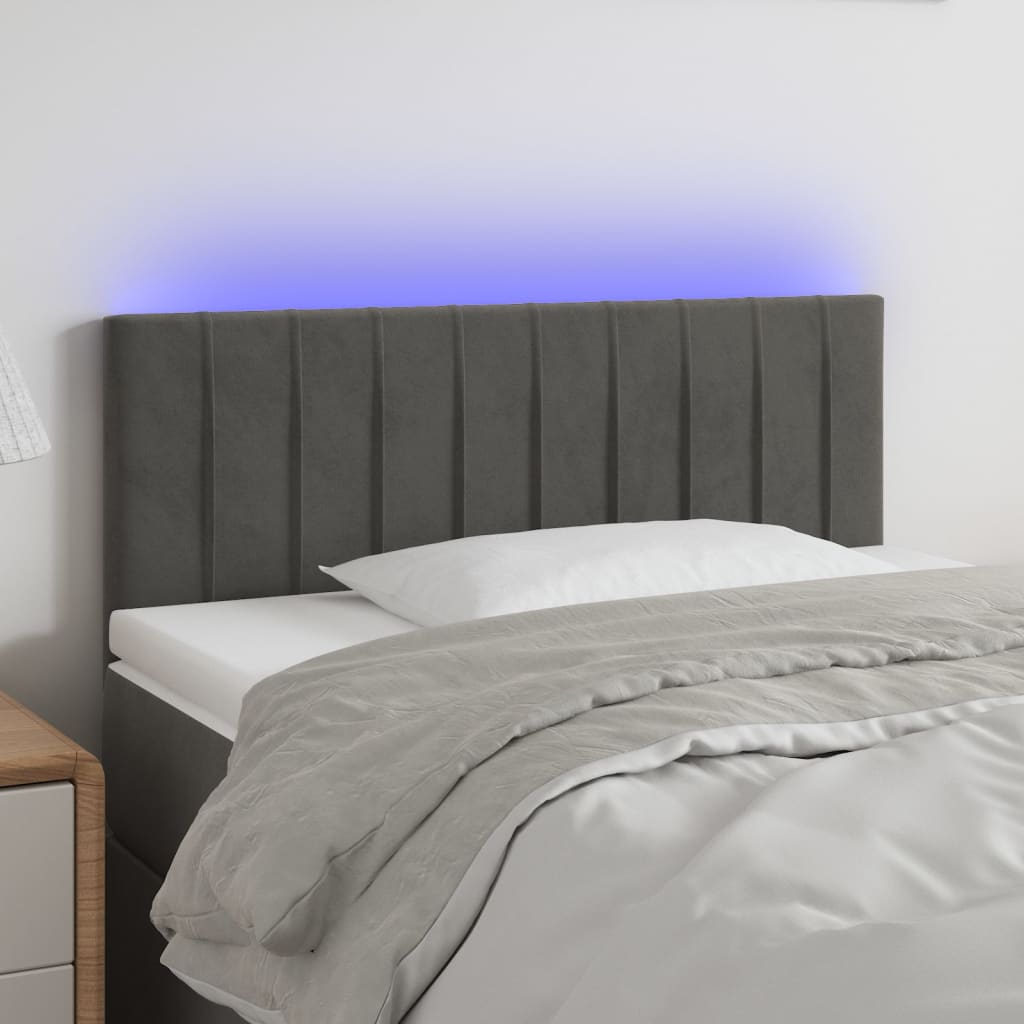 sengegavl med LED-lys 80x5x78/88 cm velour mørkegrå