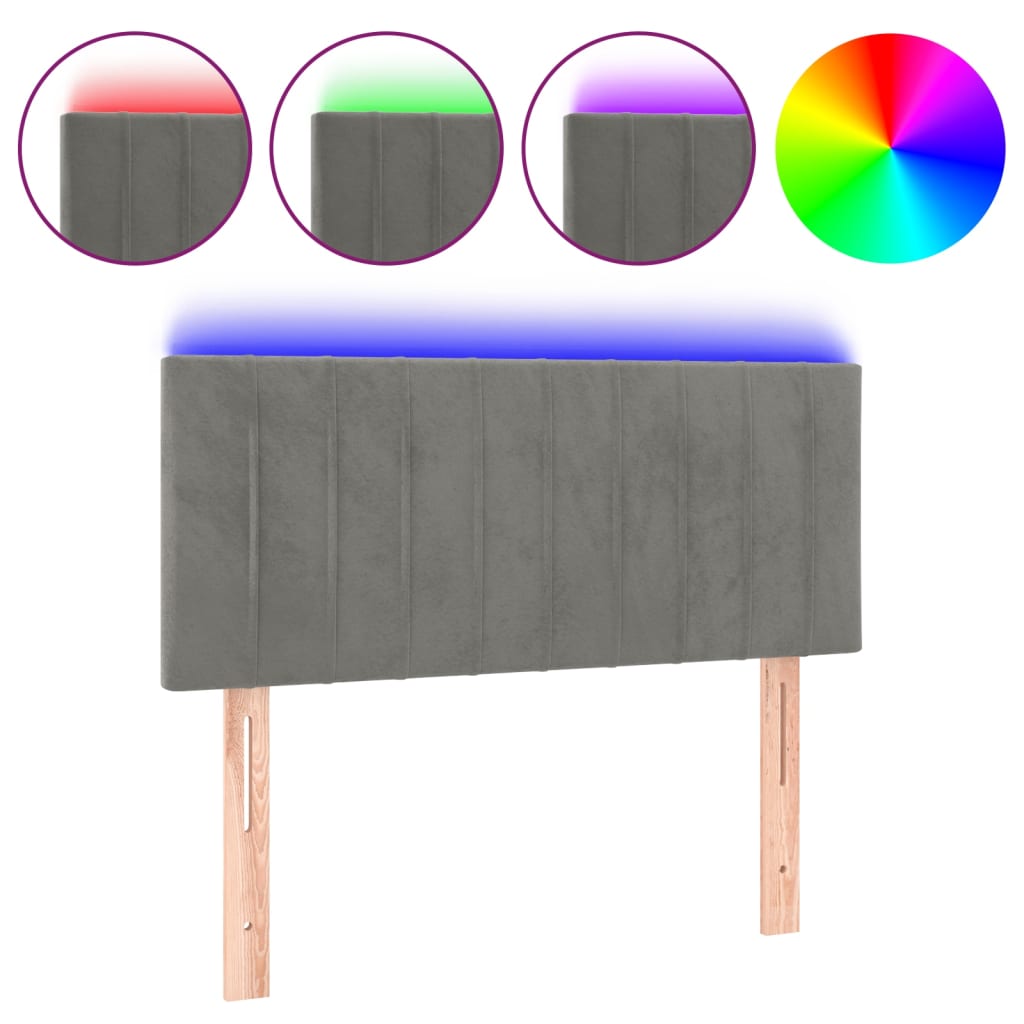 sengegavl med LED-lys 100x5x78/88 cm fløjl lysegrå
