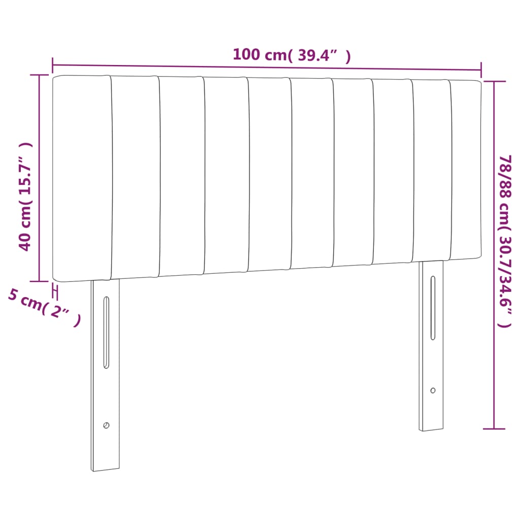 sengegavl med LED-lys 100x5x78/88 cm fløjl mørkegrå