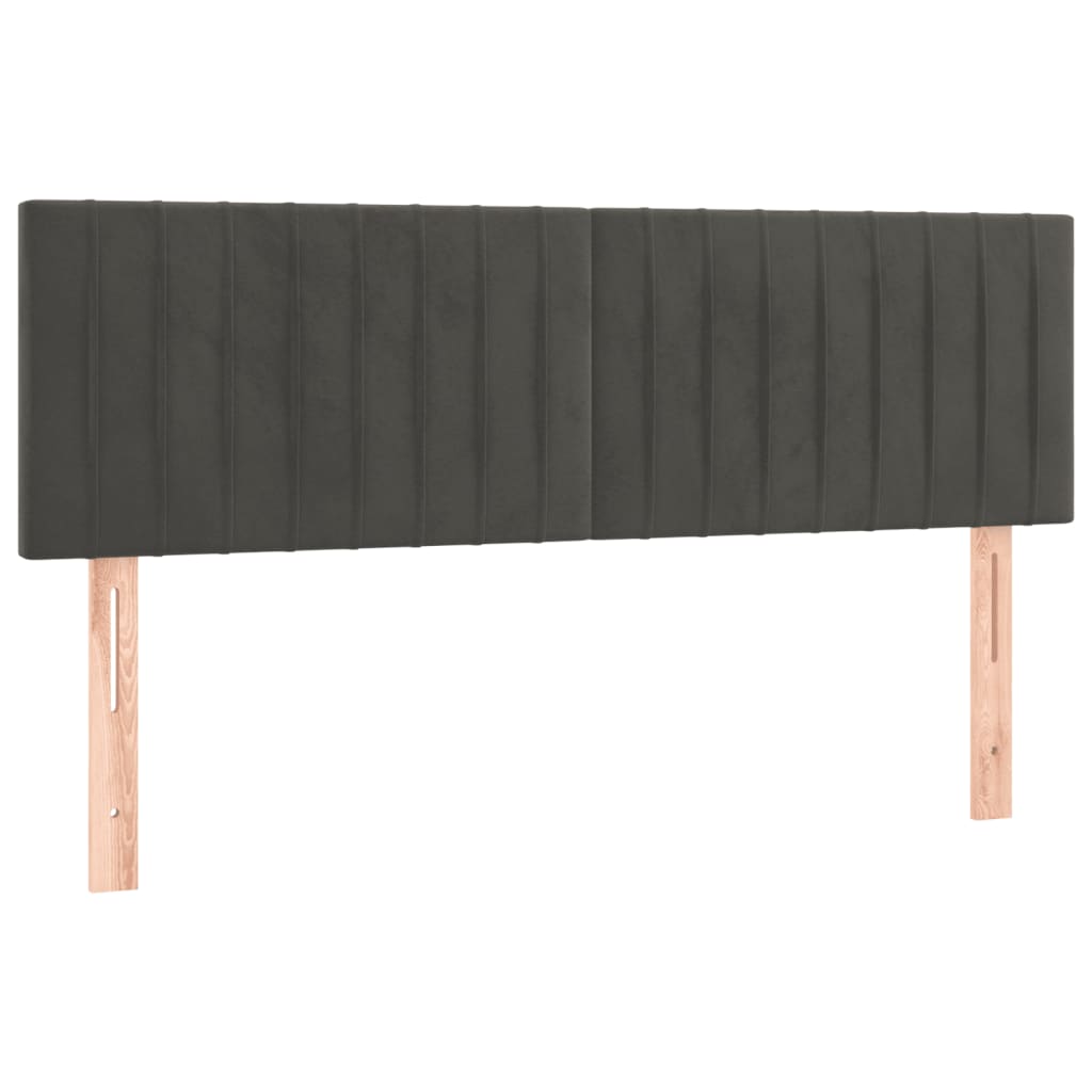 sengegavl med LED-lys 144x5x78/88 cm fløjl mørkegrå