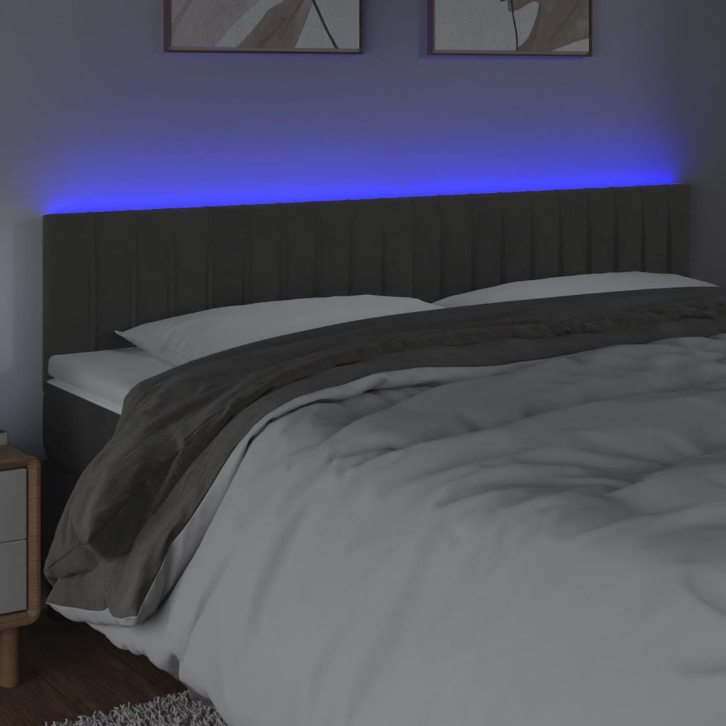 sengegavl med LED-lys 160x5x78/88 cm velour mørkegrå