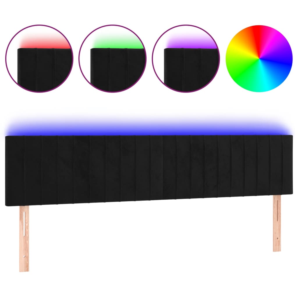 sengegavl med LED-lys 180x5x78/88 cm velour sort