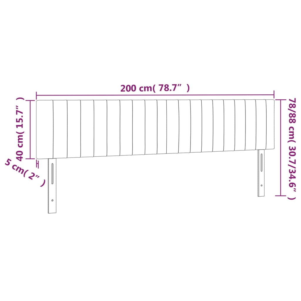 sengegavl med LED-lys 200x5x78/88 cm fløjl lysegrå