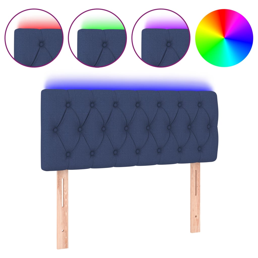 sengegavl med LED-lys 90x7x78/88 cm stof blå