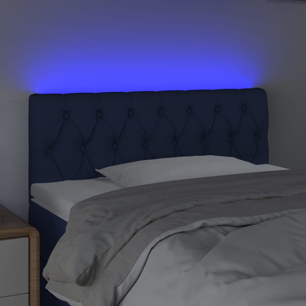 sengegavl med LED-lys 100x7x78/88 cm stof blå