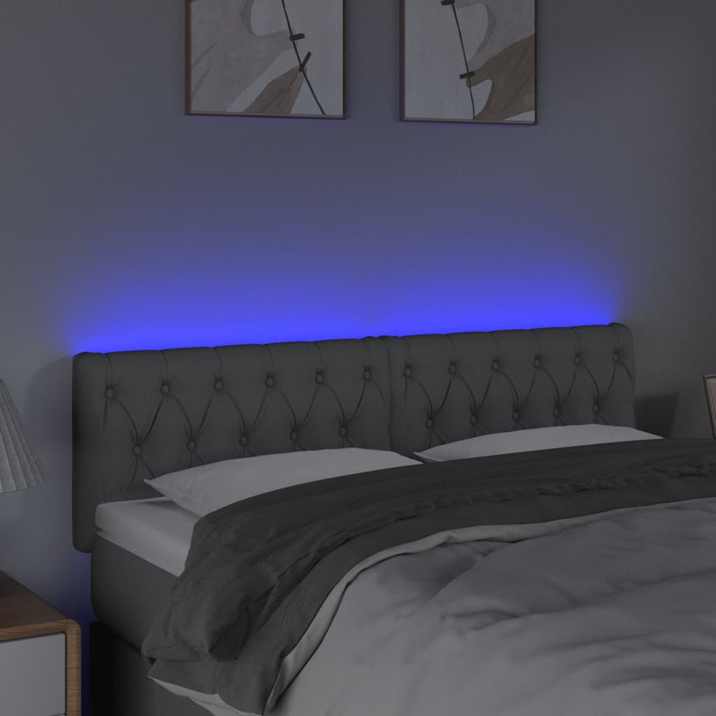 sengegavl med LED-lys 144x7x78/88 cm stof lysegrå