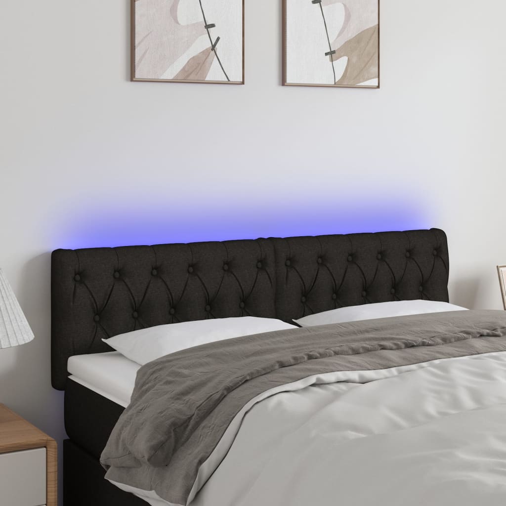 sengegavl med LED-lys 160x7x78/88 cm stof sort