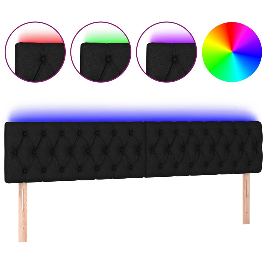 sengegavl med LED-lys 180x7x78/88 cm stof sort
