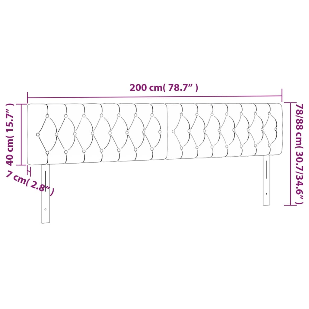 sengegavl med LED-lys 200x7x78/88 cm stof mørkegrå