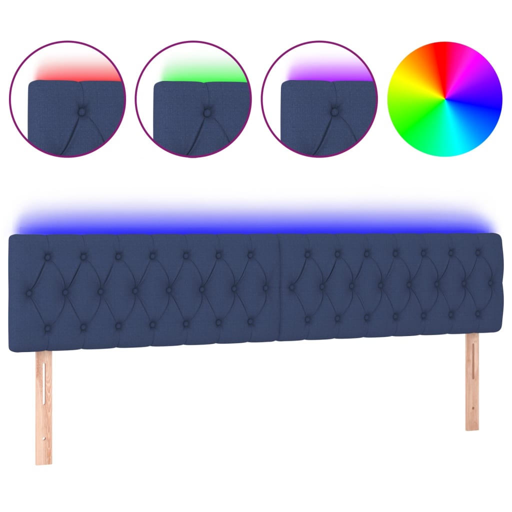 sengegavl med LED-lys 200x7x78/88 cm stof blå