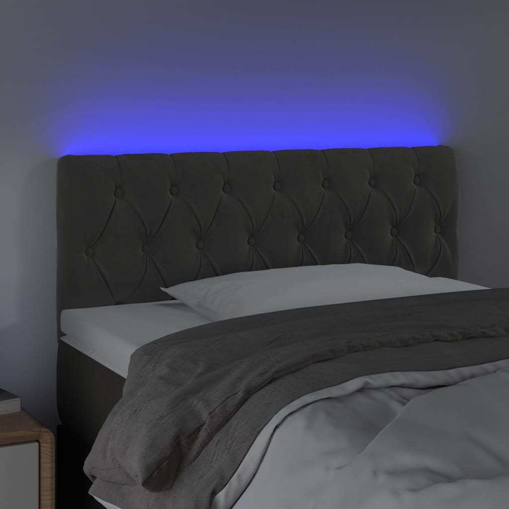 sengegavl med LED-lys 90x7x78/88 cm velour mørkegrå