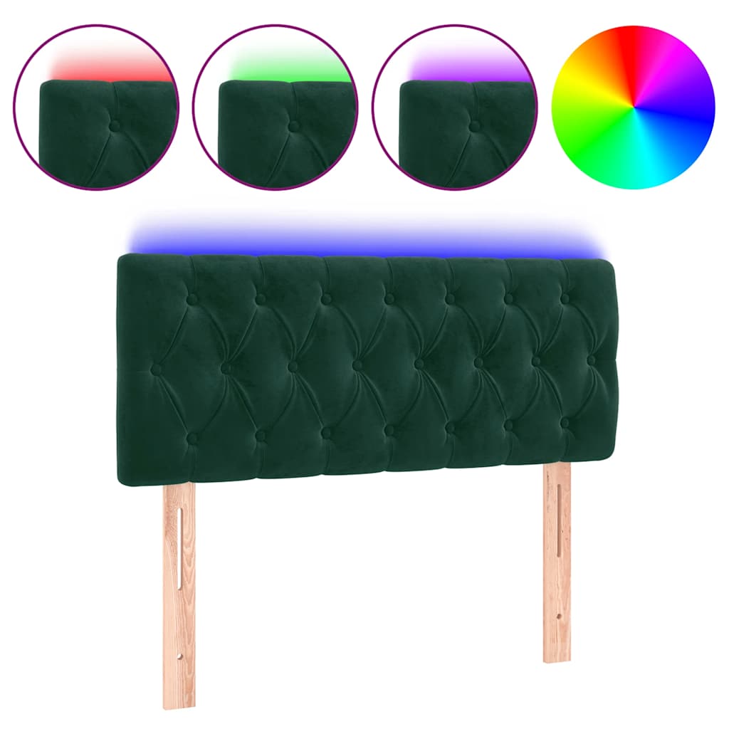 sengegavl med LED-lys 90x7x78/88 cm velour mørkegrøn