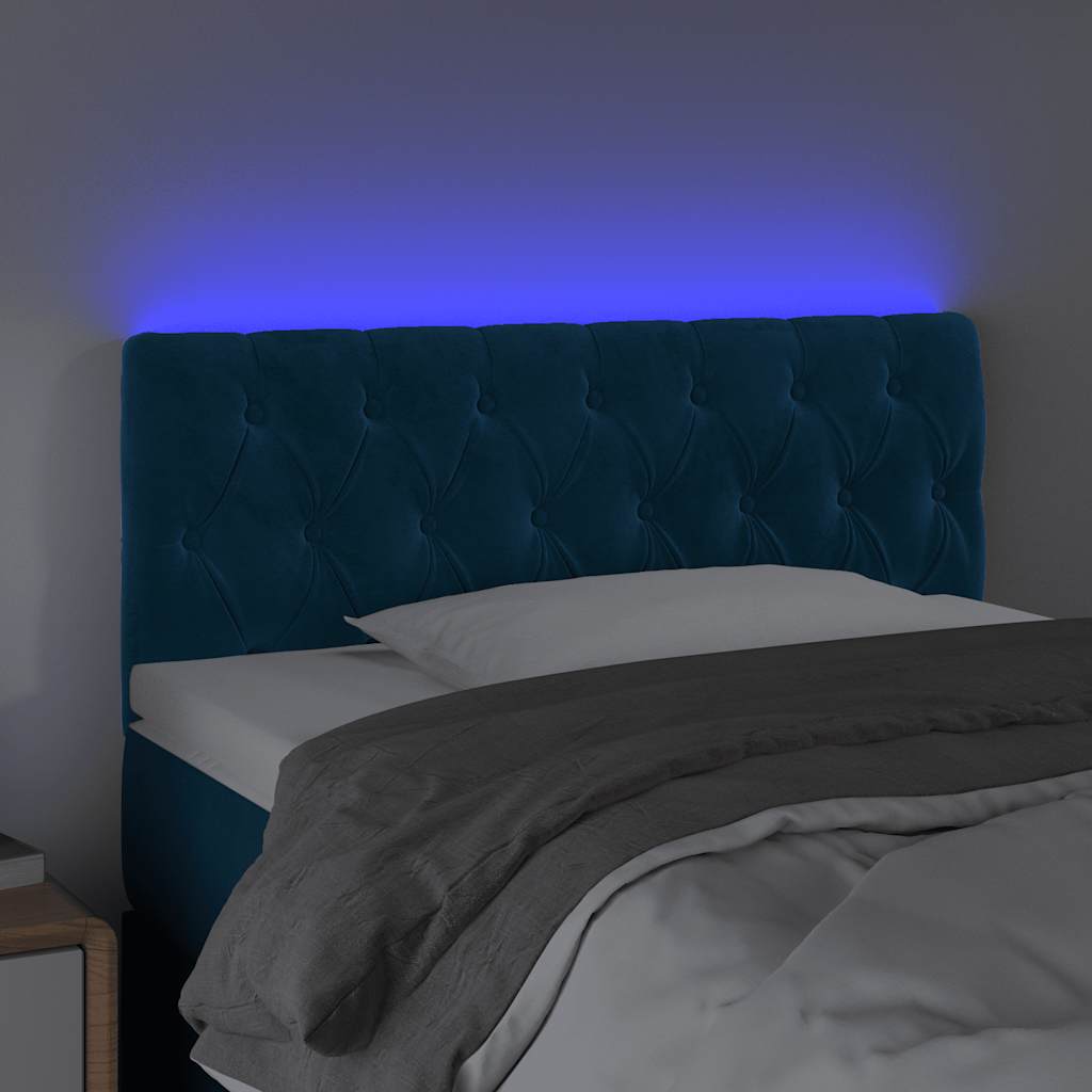 sengegavl med LED-lys 90x7x78/88 cm velour mørkeblå