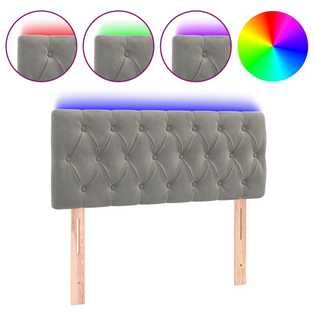 sengegavl med LED-lys 100x7x78/88 cm velour lysegrå