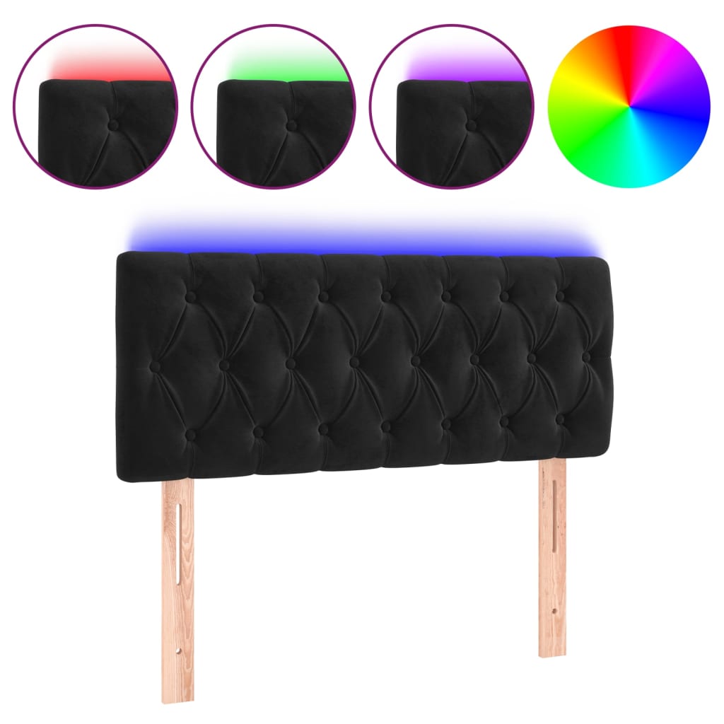 sengegavl med LED-lys 100x7x78/88 cm velour sort