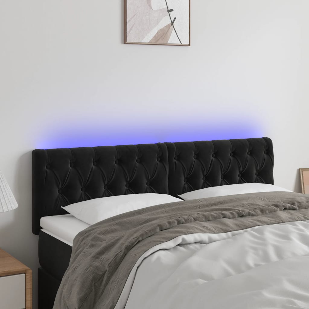 sengegavl med LED-lys 144x7x78/88 cm velour sort