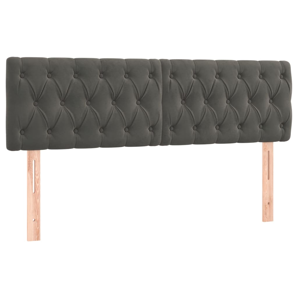 sengegavl med LED-lys 160x7x78/88 cm velour mørkegrå