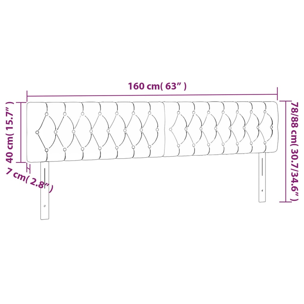 sengegavl med LED-lys 160x7x78/88 cm velour lyserød
