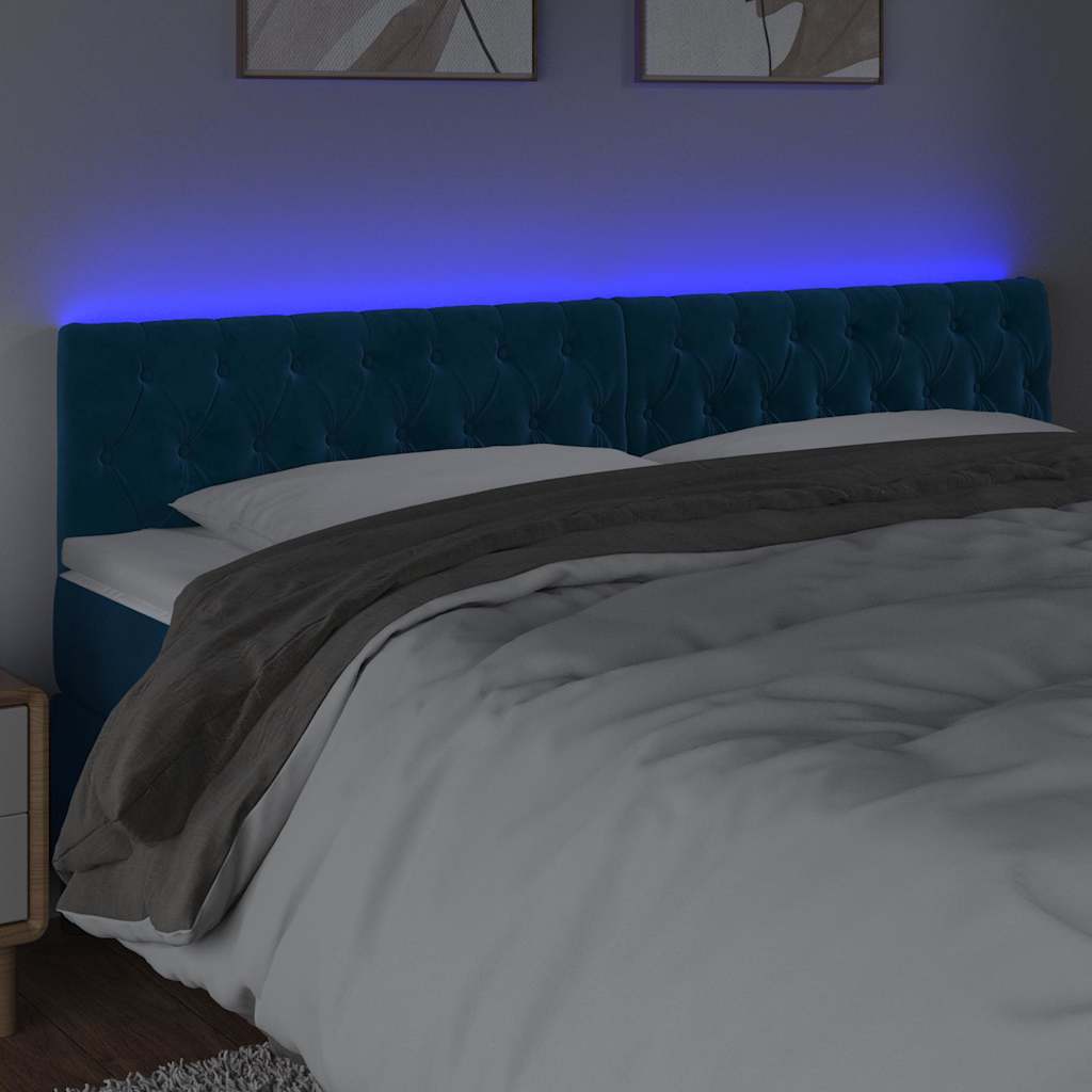 sengegavl med LED-lys 180x7x78/88 cm velour mørkeblå